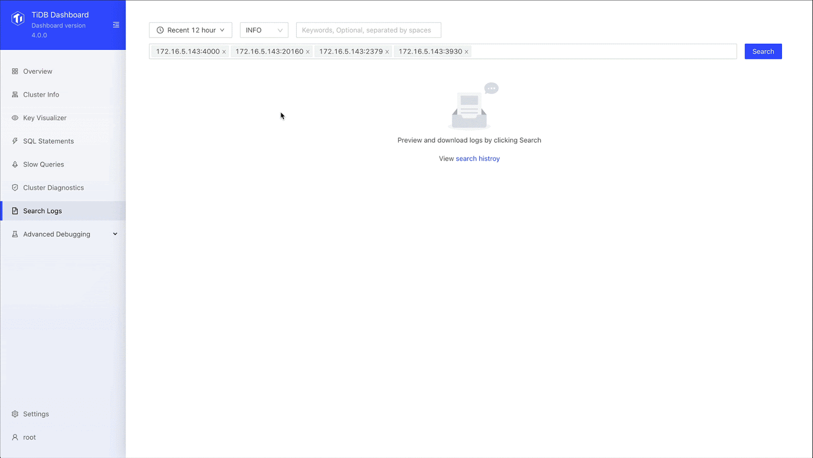 Search and export logs