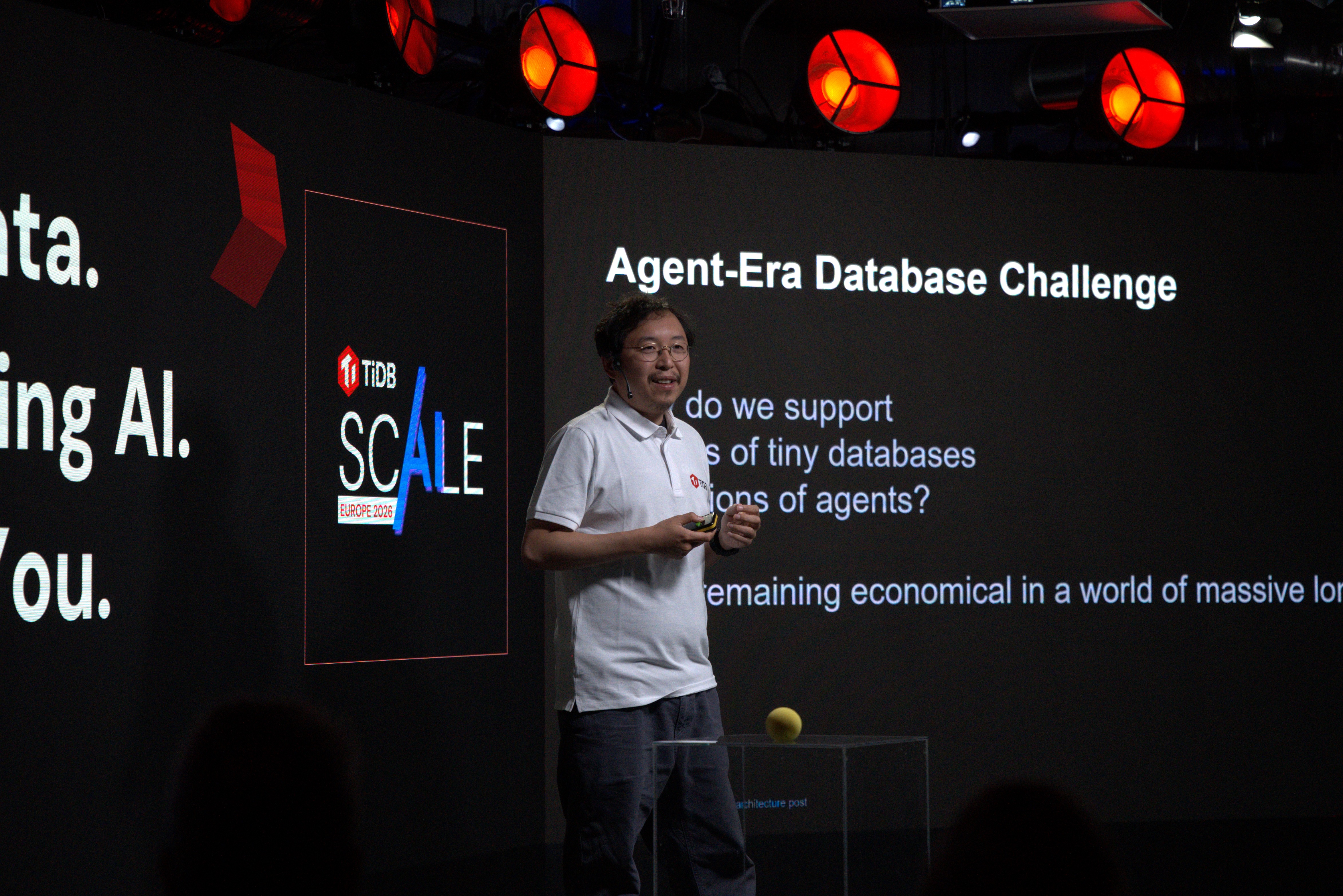 Ed Huang delivering the opening keynote at TiDB SCaiLE Europe 2026 focused on the multi-tenant agent database.